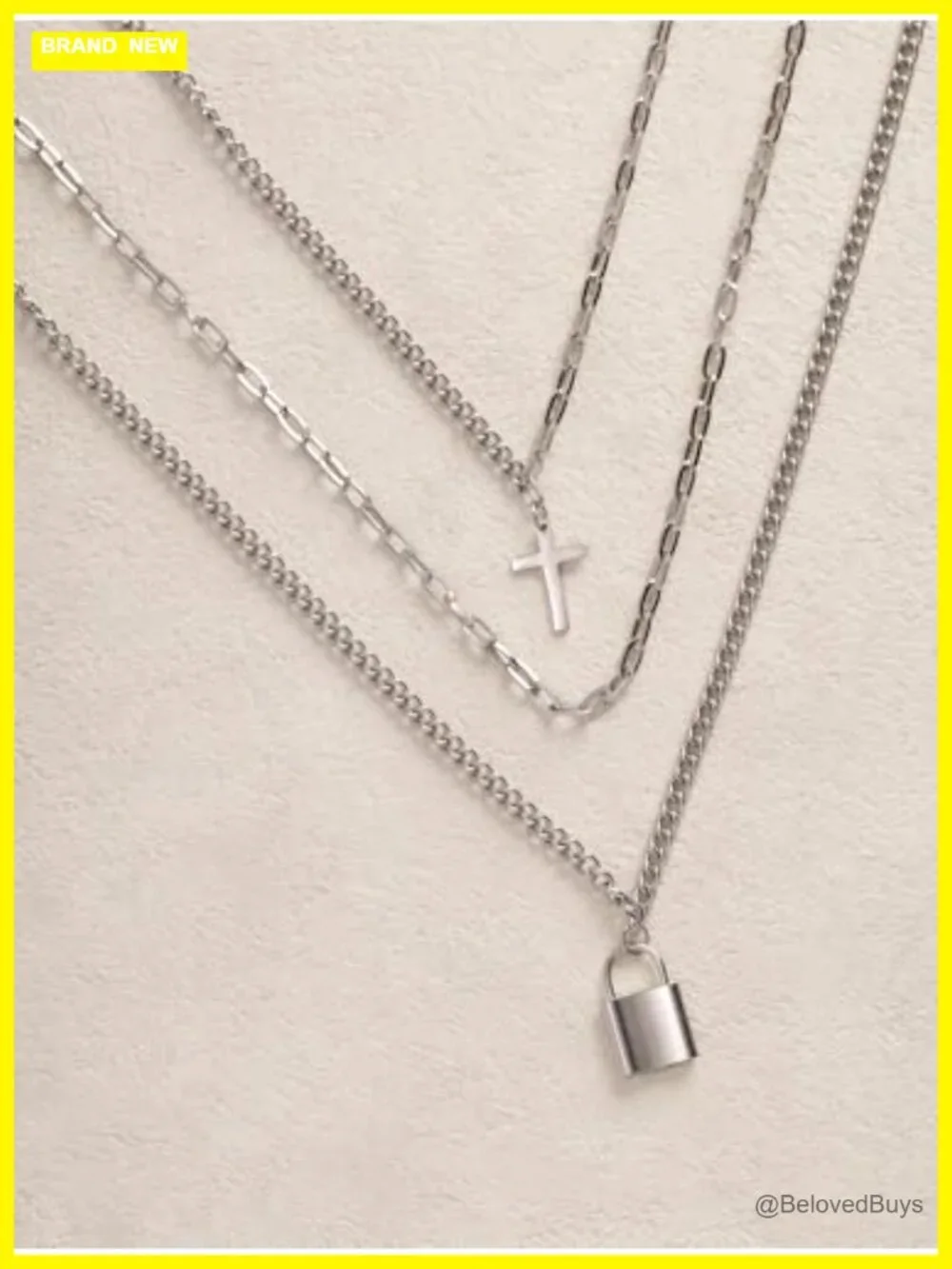 Layered Stainless Steel Cross Lock Pendant Necklace Gothic Punk